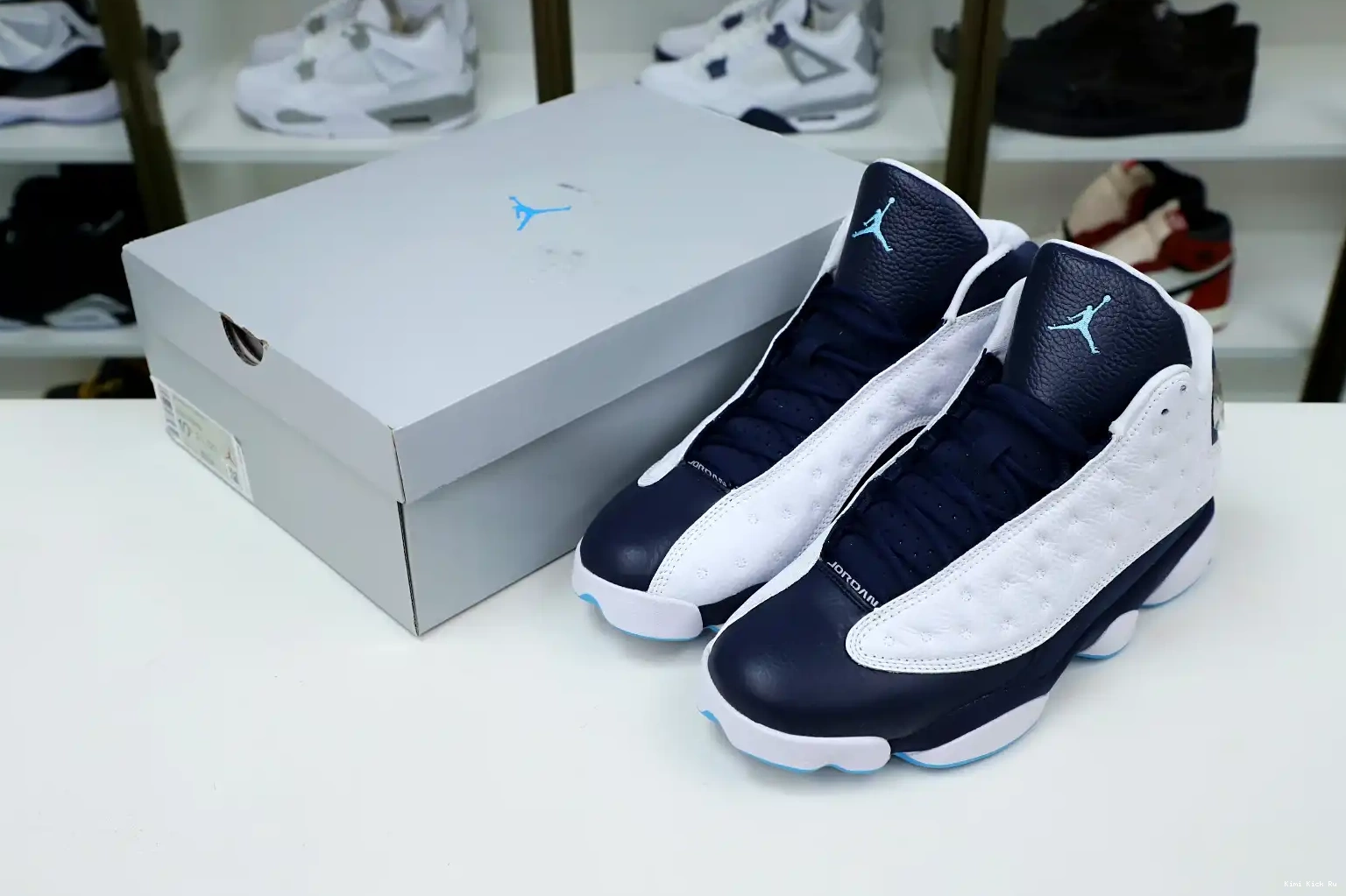 13 POWDER WHITE Kimikick BLUE OBSIDIAN 414571-144 RETRO JORDAN AIR 0603